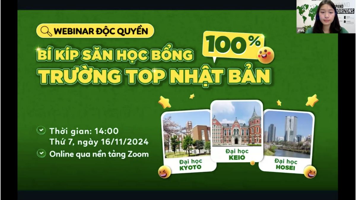 Webinar Bí kíp săn học bổng 100% trường TOP Nhật Bản