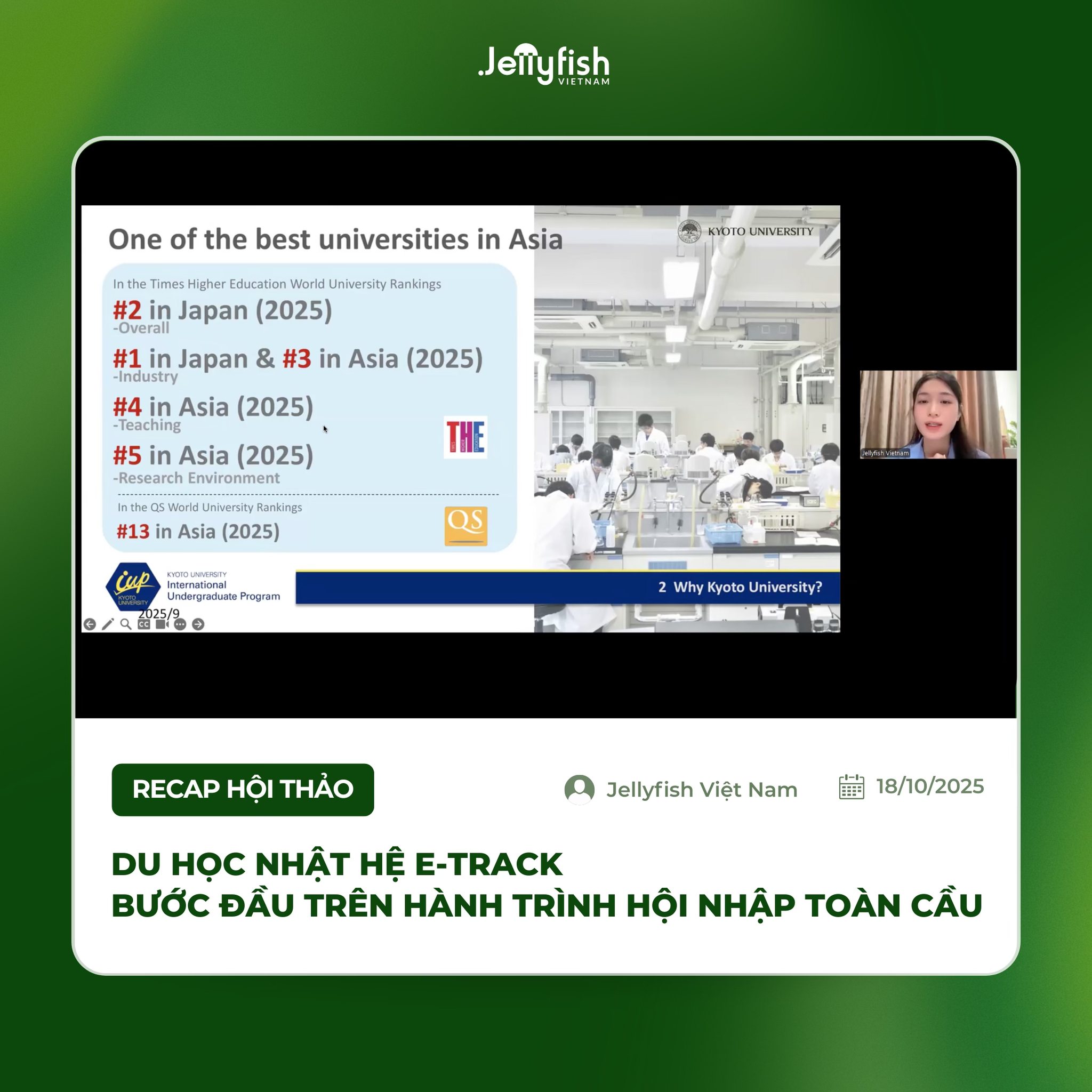 Đại diện Jellyfish giới thiệu chương trình đào tạo bằng tiếng Anh của trường Đại học Kyoto