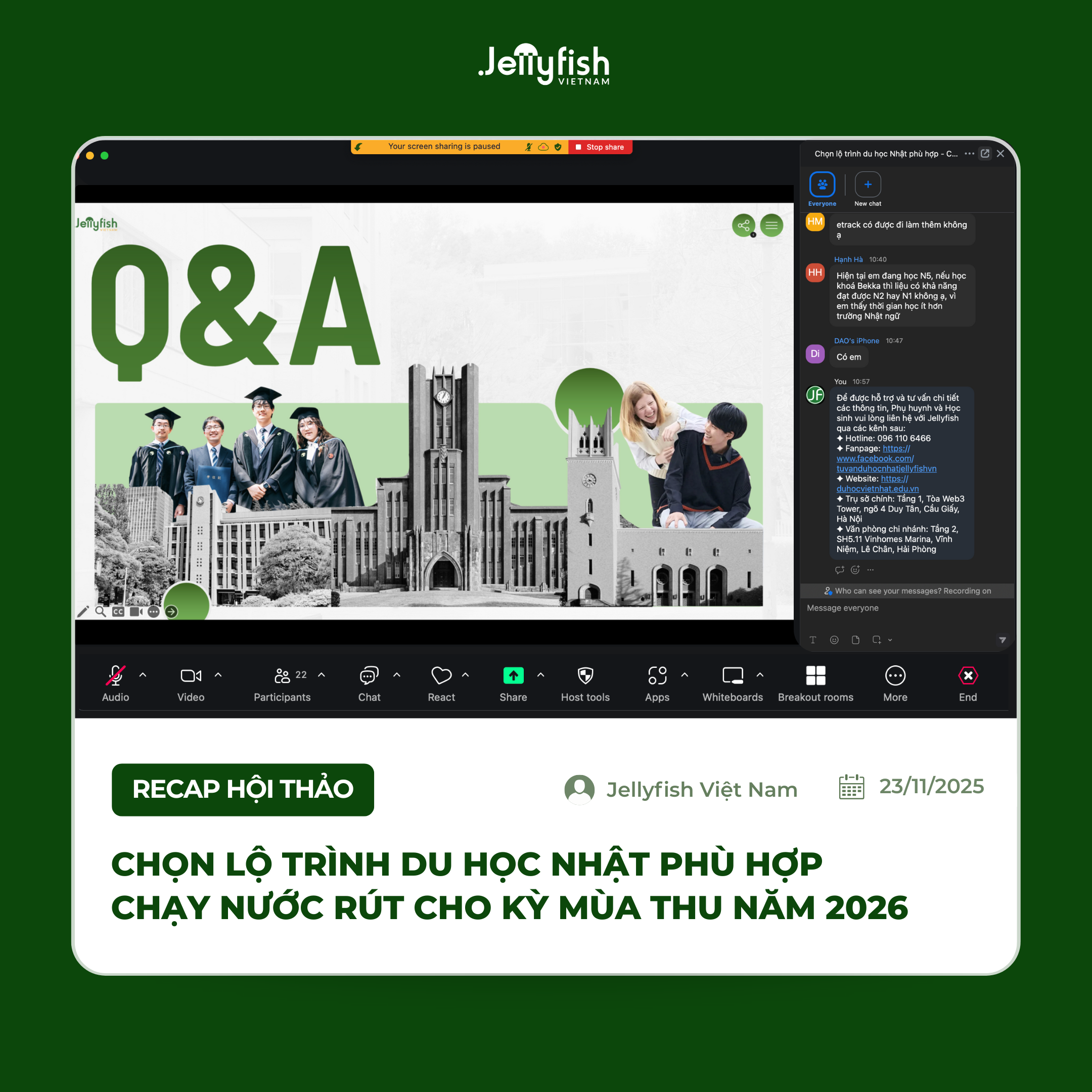 Hội thảo Jellyfish Chọn lộ trình du học Nhật phù hợp - Chạy nước rút cho kỳ thu 2026