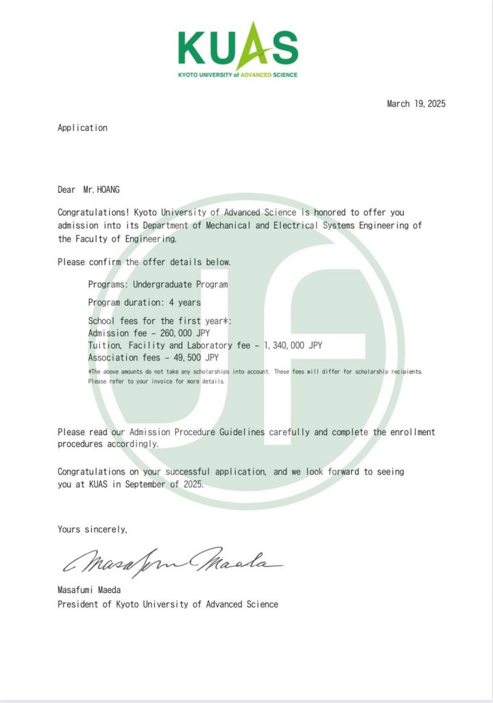 Thư mời từ Đại học Khoa Học Tiên Tiến Kyoto