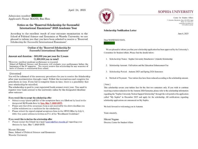 Mạnh Bảo Hân xuất sắc giành được học bổng từ Đại học Waseda và Đại học Sophia